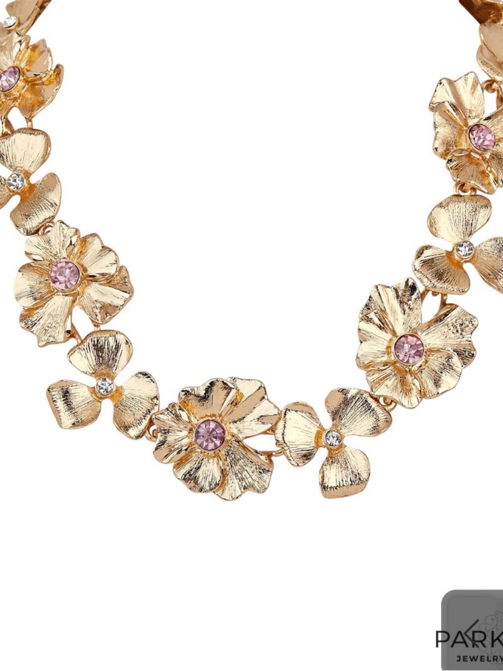 Park Lane “Meadow” Gold Floral Necklace with Pink Crystal Accents